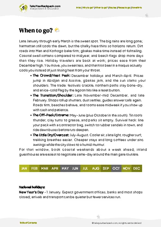 example page 3 from our offline Travel Guide for Côte d’Ivoire